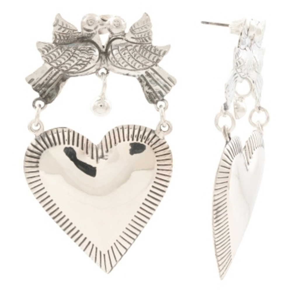 Frida Kahlo Heart Birds Earrings Sterling Silver Made In Mexico